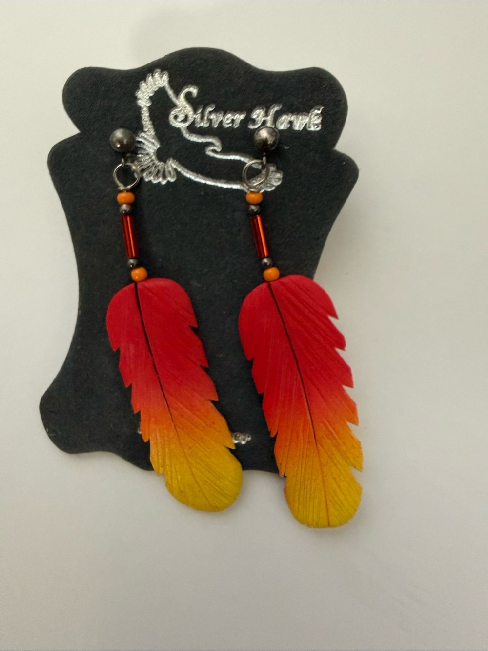 Cherokee Red to Yellow Feather Drop Earrings